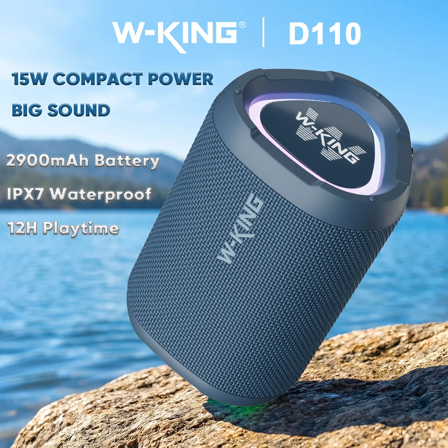 

W-KING D110 Portable Bluetooth Speaker, IPX7 Waterproof Wireless Speaker with 15W Loud Stereo Sound, 12H Playtime & RGB Light