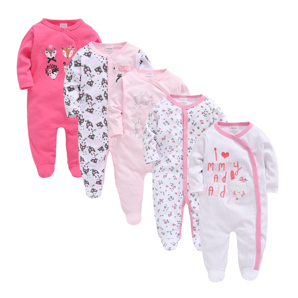 5 Pcs/set  Baby Girls Clothing 100% Cotton Kids Rompers Rabbit Pink Overalls Newborn Pajamas Baby Girls Clothes 0-12 Months