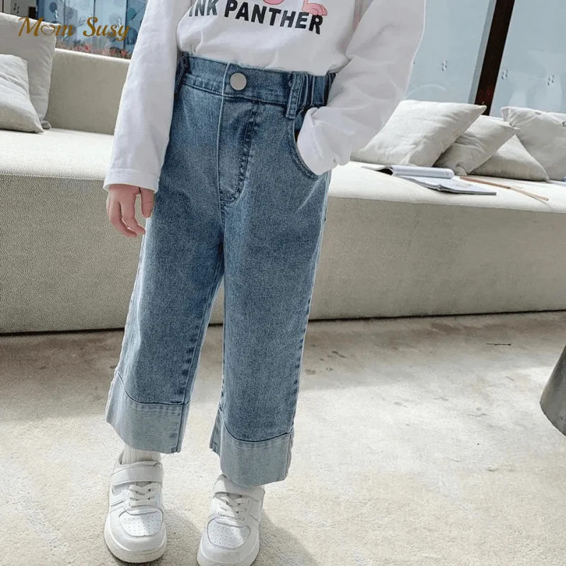 

Baby Boy Girl Jeans Pant Soft Infant Toddler Child Denim High waist Bell Bottom Pants Casual Loose Wide Leg Trousers 1-10Y