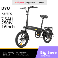 DYU A1F Pro Electric Bike 250W Folding Electric Bicycle 36V 7.5AH Lithium Battery Max Speed 25km/h 16 Inch Mini Assist Ebike