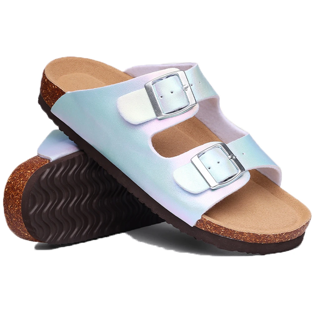 Evshine Summer Cork Slippers For Women New Women's Flat Sandals  Fashion Gradient Sandals Outdoor Beach Shoes With Double Buckle