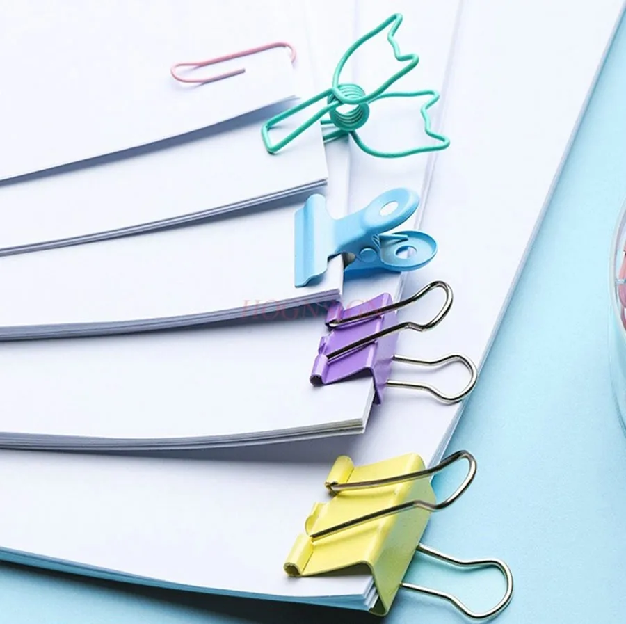 Colorful metal long tail clip combination folder binding supplies Morandi color mixed set cute creativity view 5