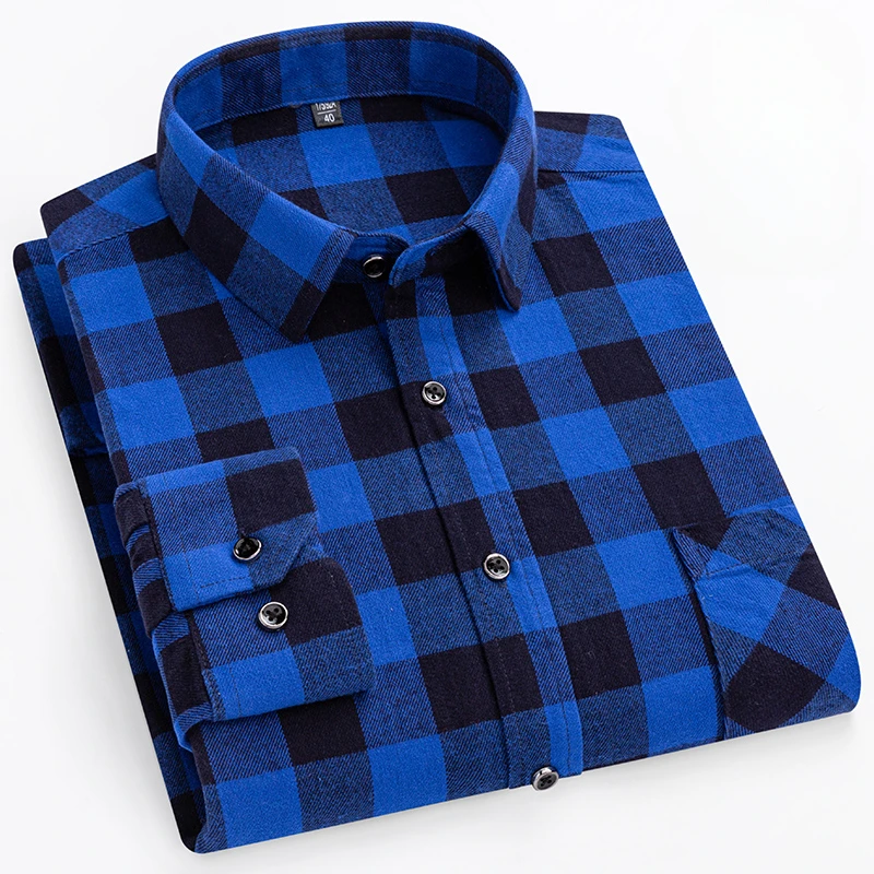 New in shirt plus size 14XL 100%cotton brushed long sleeve shirts for man slim fit formal plain shirt plaid soft elegant clothes