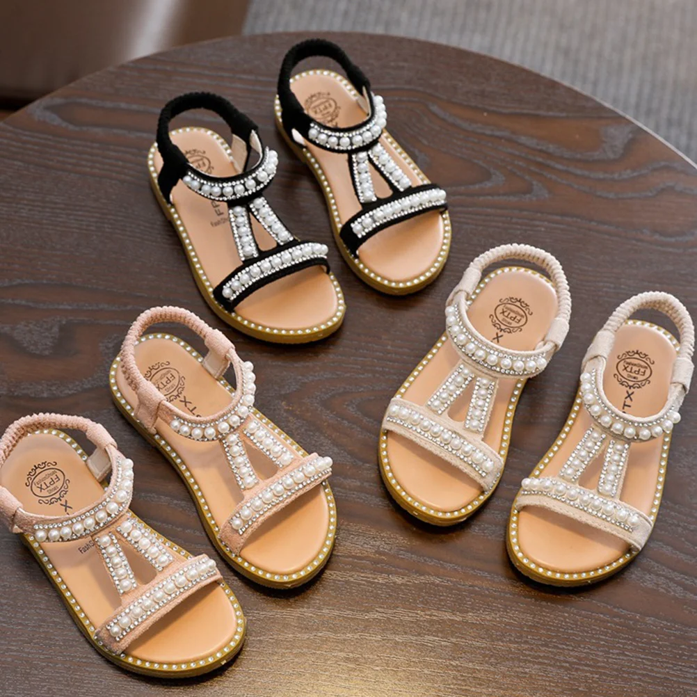 

PU Girls Sandals Breathable Flat Comfortable for Children Pink Size 3 Fashion Design for Various Occasions