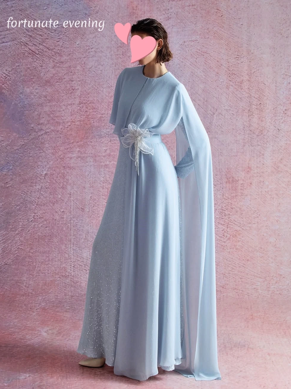 

Fortunate Evening Elegant Vintage Sweet Blue Beads Flower Chiffon New Customized Formal Occasion Prom Dress Evening Party Gowns