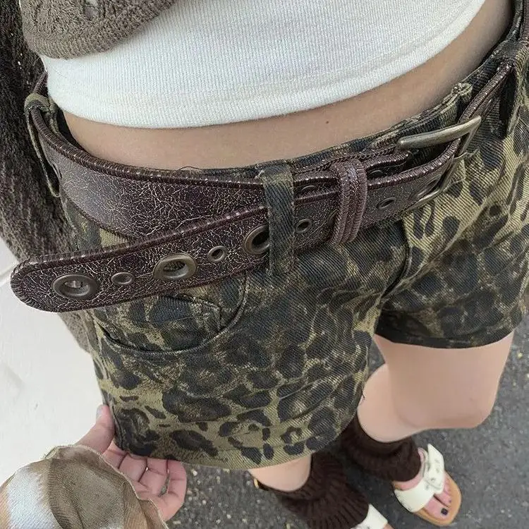 Pantalones cortos con estampado de leopardo para mujer, Shorts vaqueros ajustados de cintura alta, estilo callejero, Sexy, estilo Harajuku, Y2K, 2024