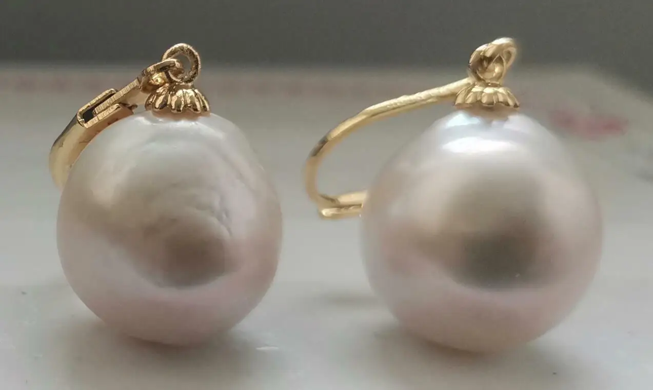 HOT HUGE 12-11mm Japanese Akoya white pearl earring 14K Yellow Gold