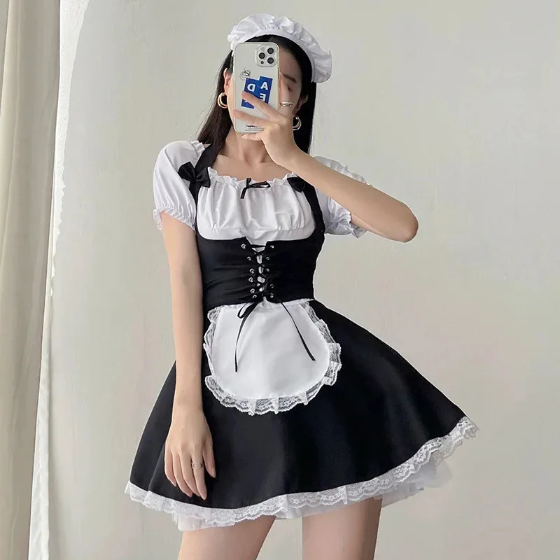 أنيمي تأثيري المرأة خادمة الزي لوليتا فستان لطيف Kawaii خادمة زي أسود أبيض تونك فستان موحد تأثيري حلي S-5XL 72th