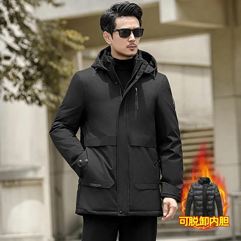 New Winter Thick Parkas Triple Effect Warm Business Casual Hooded Inner Liner Detachable Middle-aged/Elderly Dad's Cotton Coat