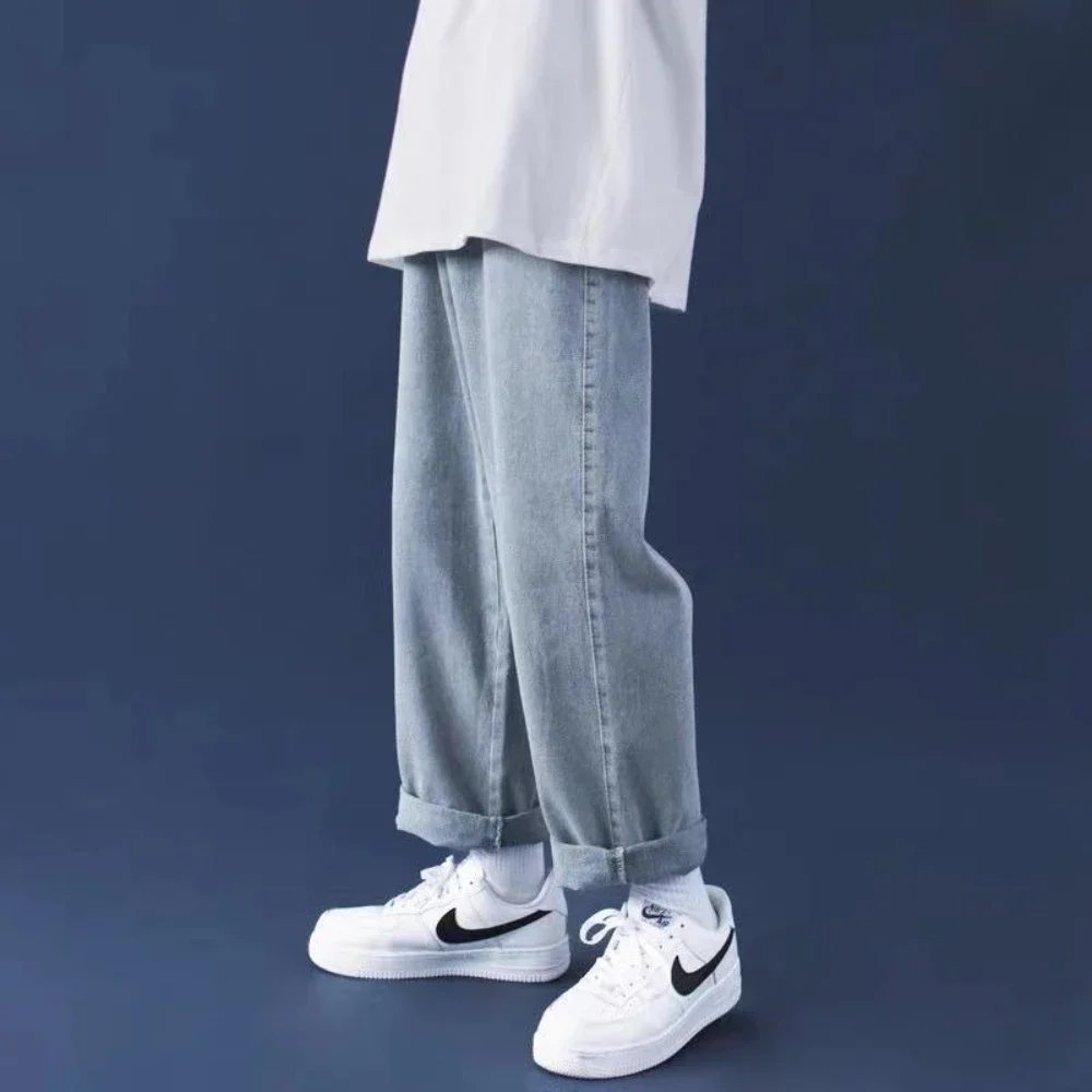 2025 neue Streetwear Baggy Jeans Männer Koreanische Mode Lose Gerade Breite Bein Hosen Männliche Marke Kleidung Hellblaue Jeans für männer