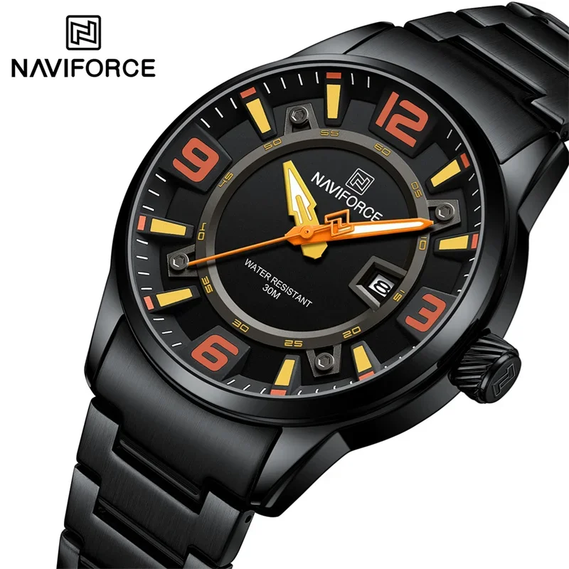 NAVIFORCE العلامة التجارية ساعة يد رجالي فاخرة الأعمال التقويم كوارتز ساعة الفولاذ المقاوم للصدأ حزام موضة مضيئة ساعة Reloj Hombre