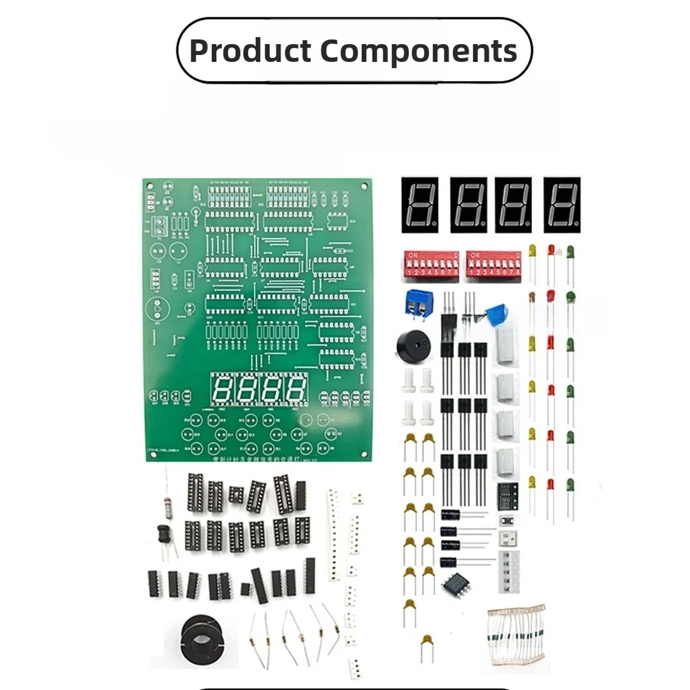 Digital Logic Traffic Light Kit with 7-Segment Countdown Timer Audio Signal and Three-Color LED Outputs for Education