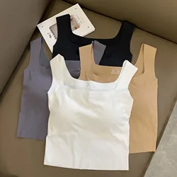 Summer New Style Square Neck Sleeveless Vest for Women with Slim Fit Ice Silk Breathable Sling Top with Chest Pad for Outer Wear