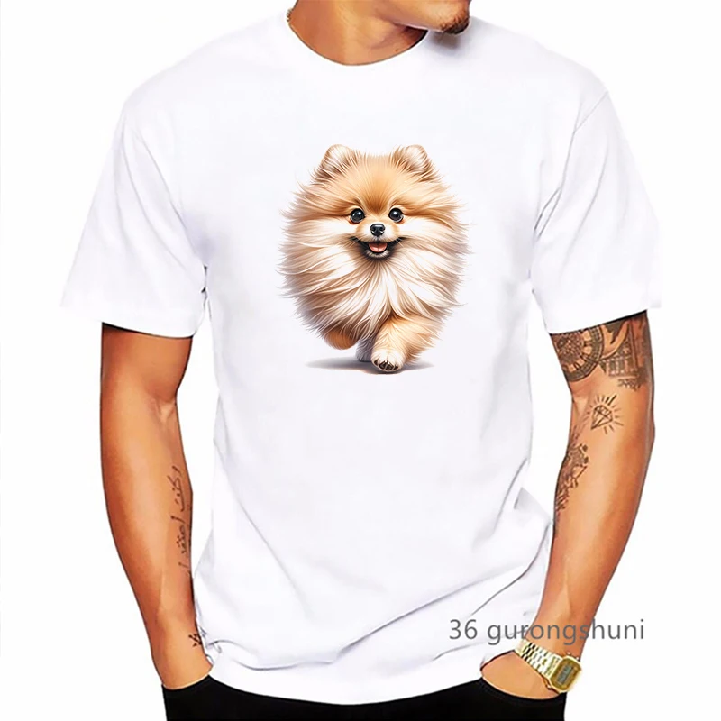 

Watercolor Pomeranian Animal Printed T Shirt Men'S Clothing Harajuku Kawaii Clothes Summer Fashion T-Shirt Homme Streetwear