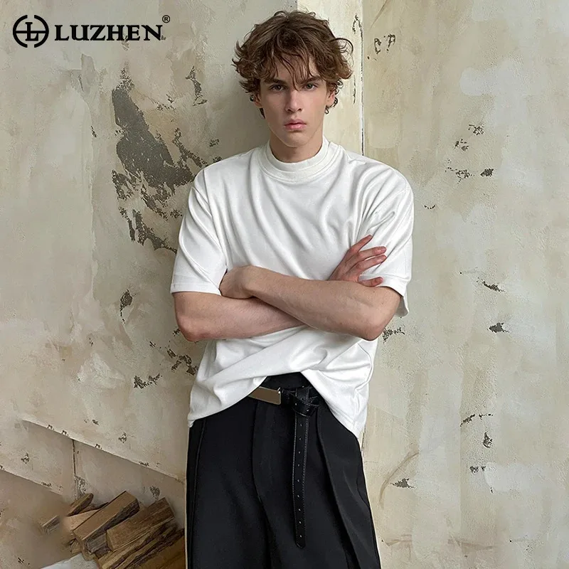 

LUZHEN однотонные красивые футболки с короткими рукавами, мужская мода, лето 2022, высокое качество, оригинальная элегантная повседневная одежда JY3216