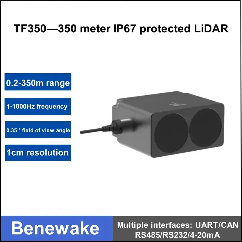 350m 485/232/CAN/UART IP67 LiDAR sensor For automobile anti-collision uav fixed height industrial security Benewake TF350