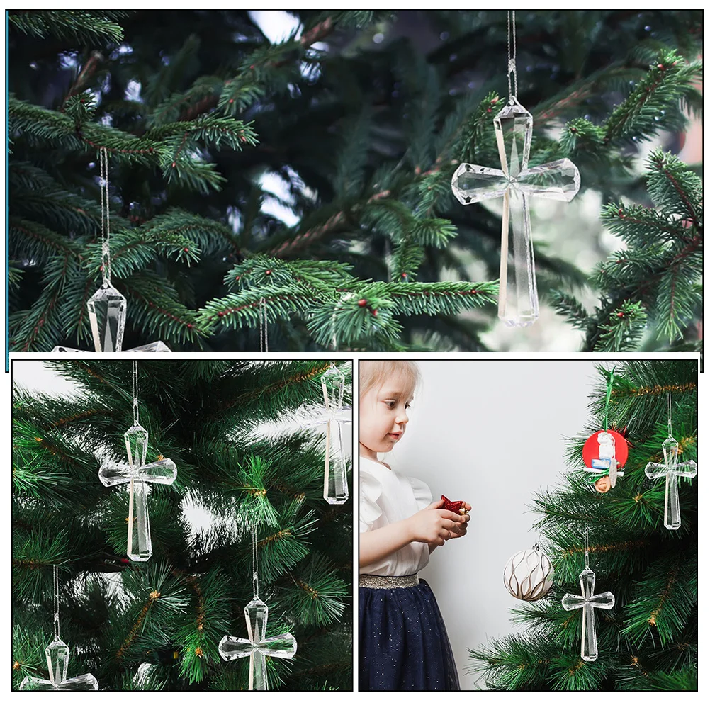 

3Pcs Clear Acrylic Easter Cross Decors Pendant for Tree Wreath Stair Railing Front Door Cross Pendants