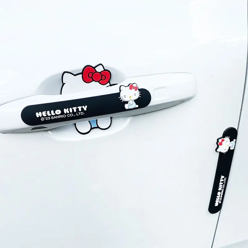 

Hello Kitty Car Door Handle Protective Stickers, Cute Kawaii Auto Cartoon Anti-scratch Decals, Car Exterior Accessories