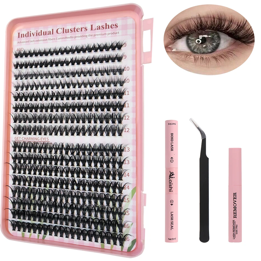 Pink640 Wimper Extensie Kit 304050d Lash Clusters D Curl 9-16Mm Individuele Wimpers Met Binding En Afdichting Pincet En Wimperverwijderaar