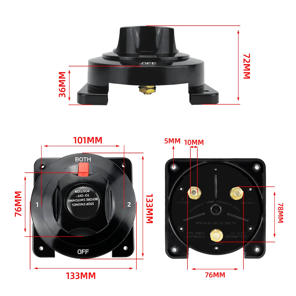 300A Battery DC Switch 4 Positions 4 Levels ON/OFF Flame Retardant Waterproof Quadruple Protection for Caravan Yachts