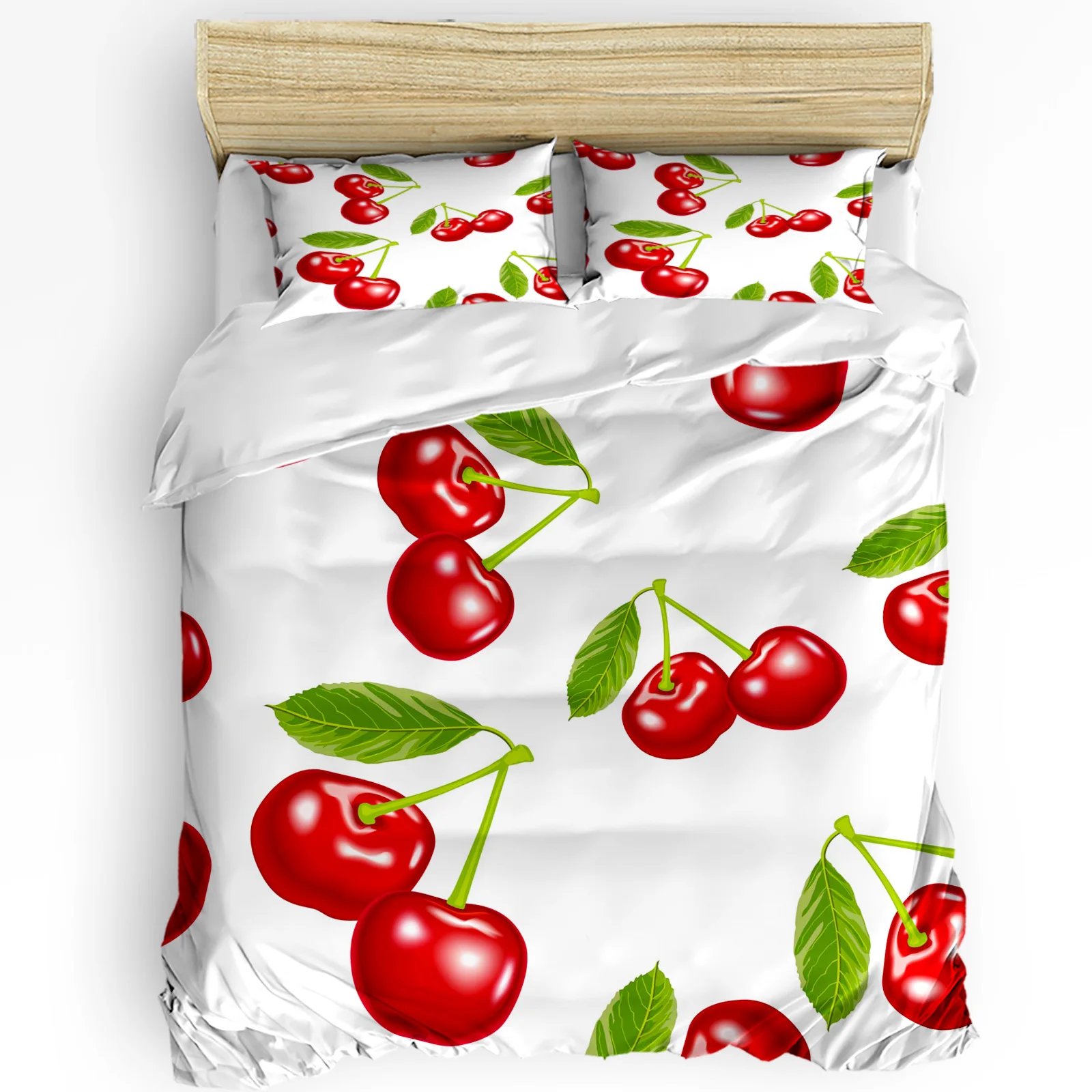 Cherry Fruit White Printed Comfort Duvet Cover Pillow Case Home Textile Quilt Cover Boy Kid Teen Girl Luxury 3pcs Bedding Set