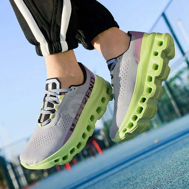 Men's Sneakers Breathable Knitted Fabric Gym Shoes Fashion Openwork Cushion Sole Running Shoes Male Casual Walking Jogging Shoes