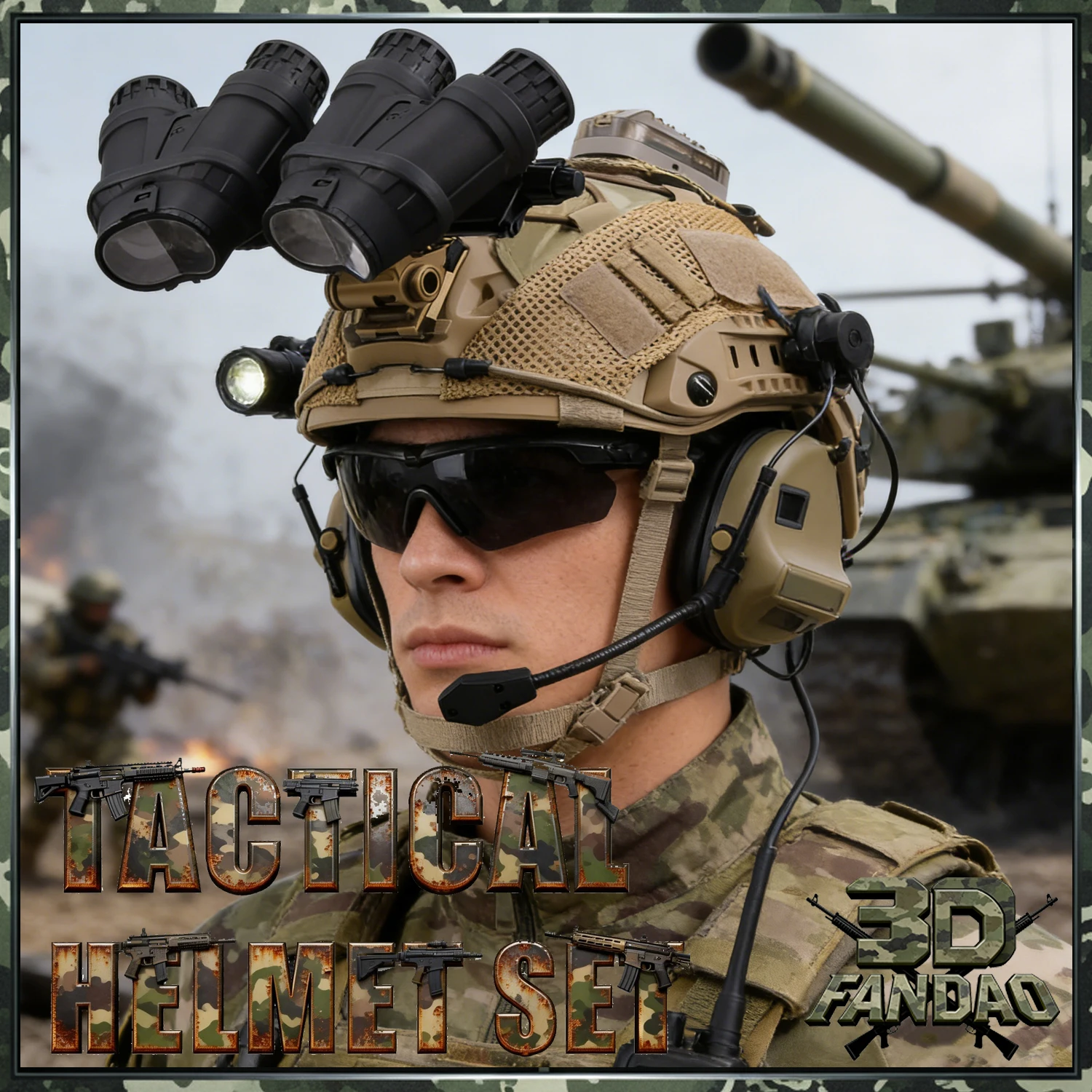 

Tactical Helmet Set with Camouflage Protective Helmet GPNVG 18 Night Vision Goggles Model Helmet Signal Light Eyewear Anti Fog