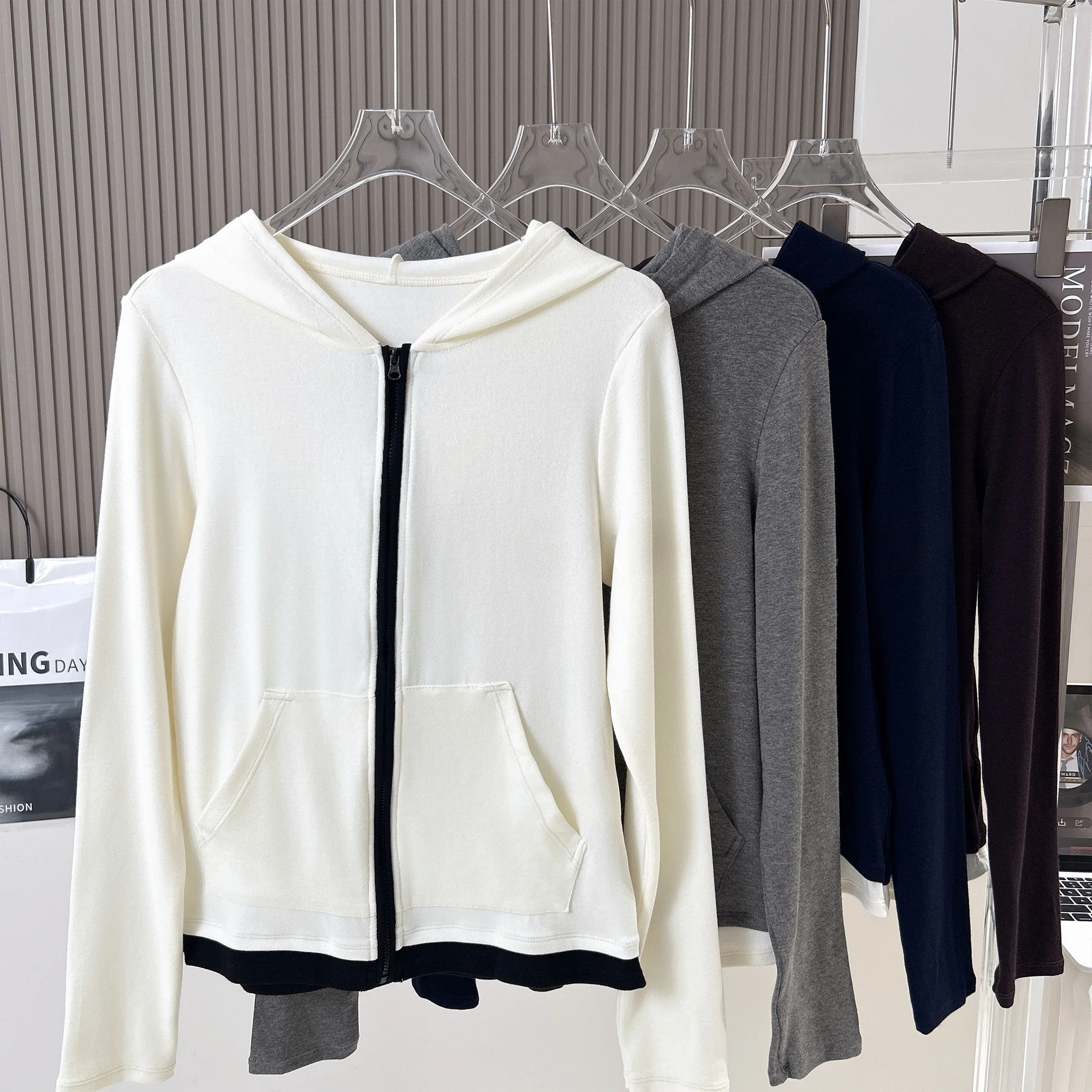 

Американская спортивная куртка-жакет для женщин с длинным рукавом на молнии, в стиле колор-блок, для йоги, фитнеса и бега, утягивающая, топ