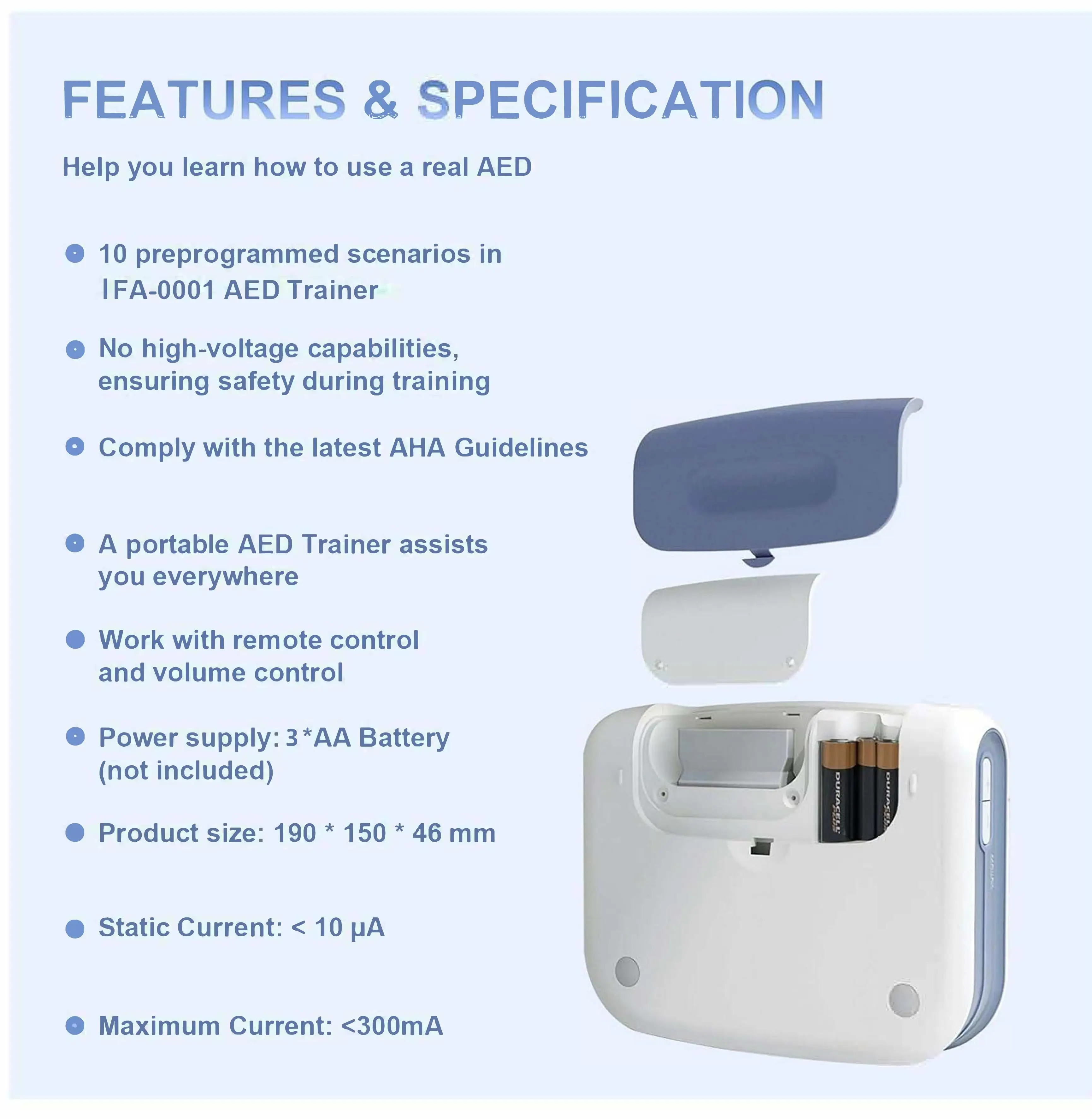 حزمة واحدة من مدرب AED IFA-120C+، للتدريب على الإسعافات الأولية فقط، جهاز تدريب CPR، لتعليم AED وCPR