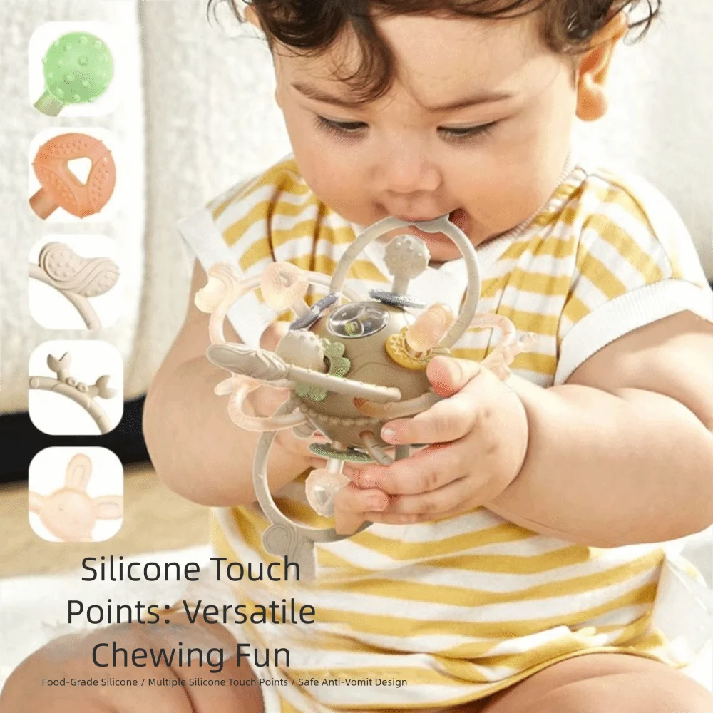 Miękka silikonowa piłka do chwytania dla niemowląt, okrągła piłka Manhattan, gryzaki do żucia, piłka do chwytania dla niemowląt