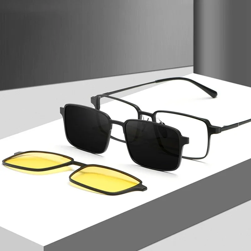 KUXA نظارات الرؤية الليلية مشبك مغناطيسي النظارات الشمسية التيتانيوم النقي النظارات الرجال وصفة طبية بصرية عدسة قصر النظر الصحيح المستقطبة