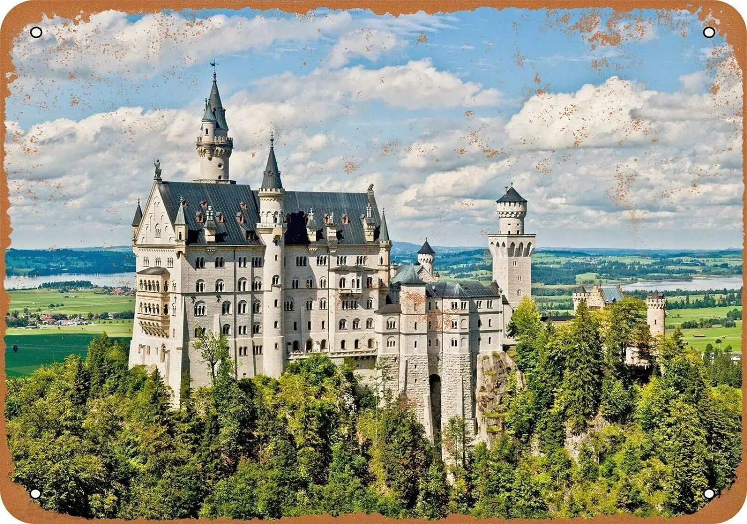 Neuschwanstein Schloss Frühlings-Rostoptik Metallschild Außendekoration Plakette, TinSignEUa5267-Aluminium