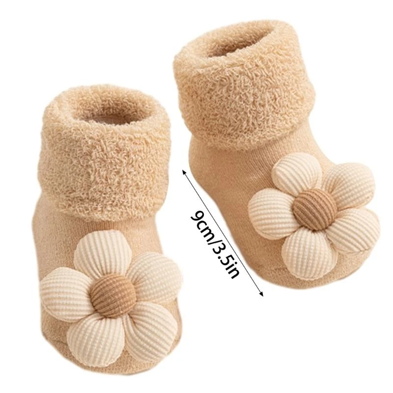 

R6FD Anti Skid Thicked Socks for Kids Cartoon Rabbit/Flower Non Slip Floor Socks