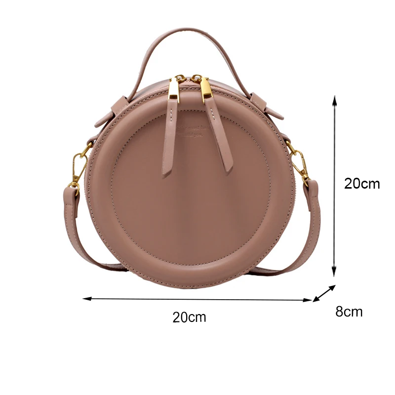 Solid Color PU Leather Shoulder Bag Crossbody Bag For Women Round Small Handbag Fashion Designer Bags Female Zipper Purses