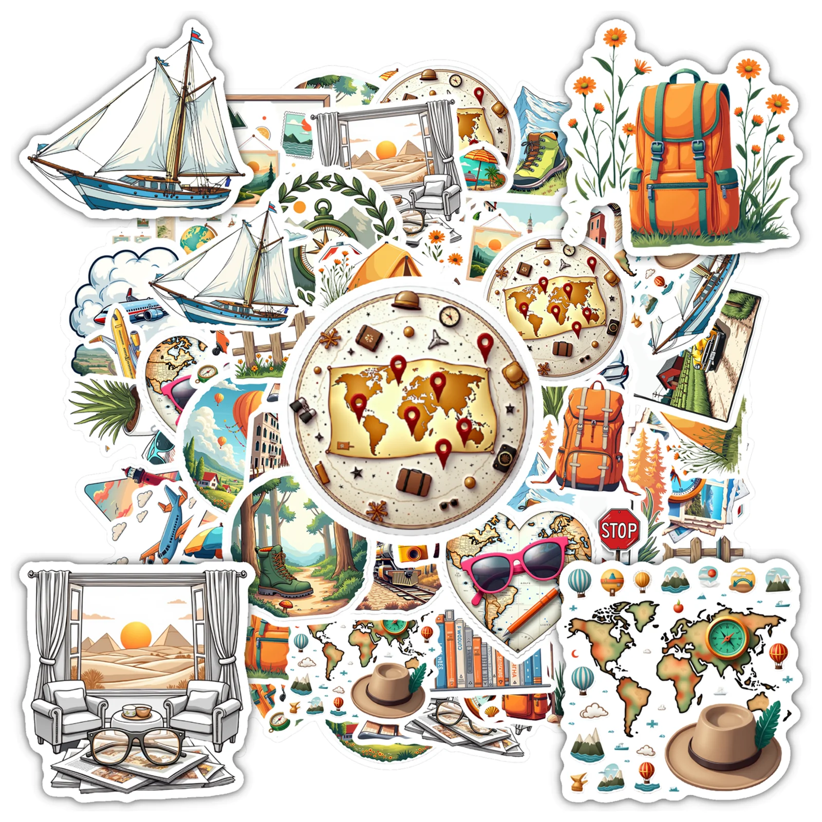 

35 шт.-70 шт. винтажные дорожные наклейки, художественные наклейки для приключений, канцелярские наклейки для ноутбука, багажа, мобильного телефона