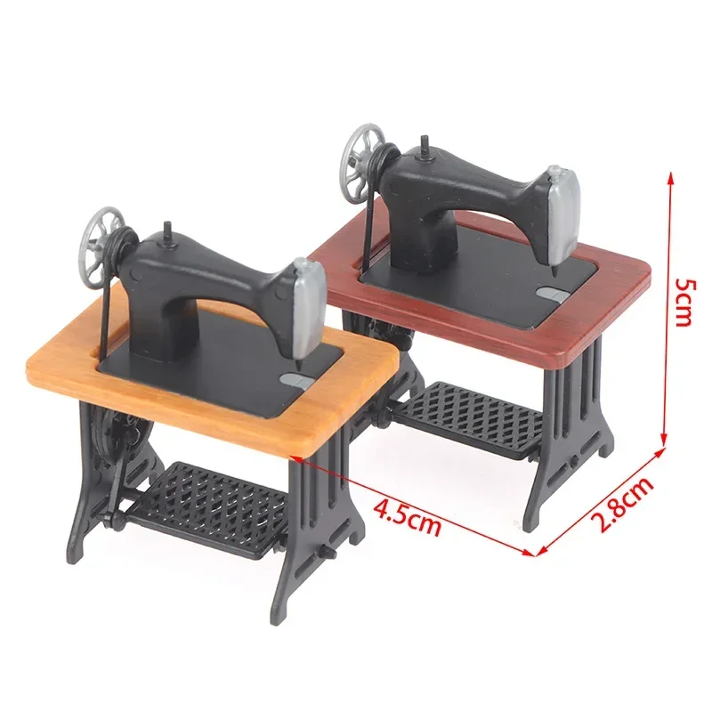 Miniature Furniture Kids Dollhouse Decor Wooden Sewing Machine with Thread Scissors Accessories for Dolls House Toys for