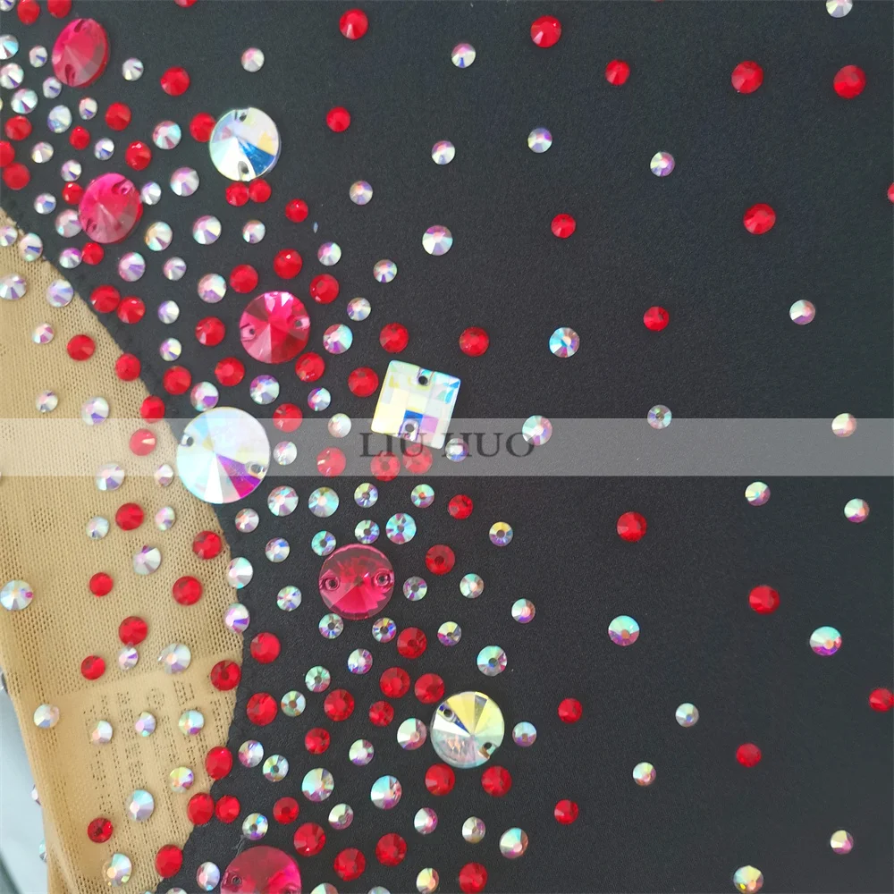 LIUHUO 사용자 정의 여자 소녀 의상 성능 리듬 체조 레오타드 경쟁 아이스 스케이트 복장 현대 블랙 레드 키즈