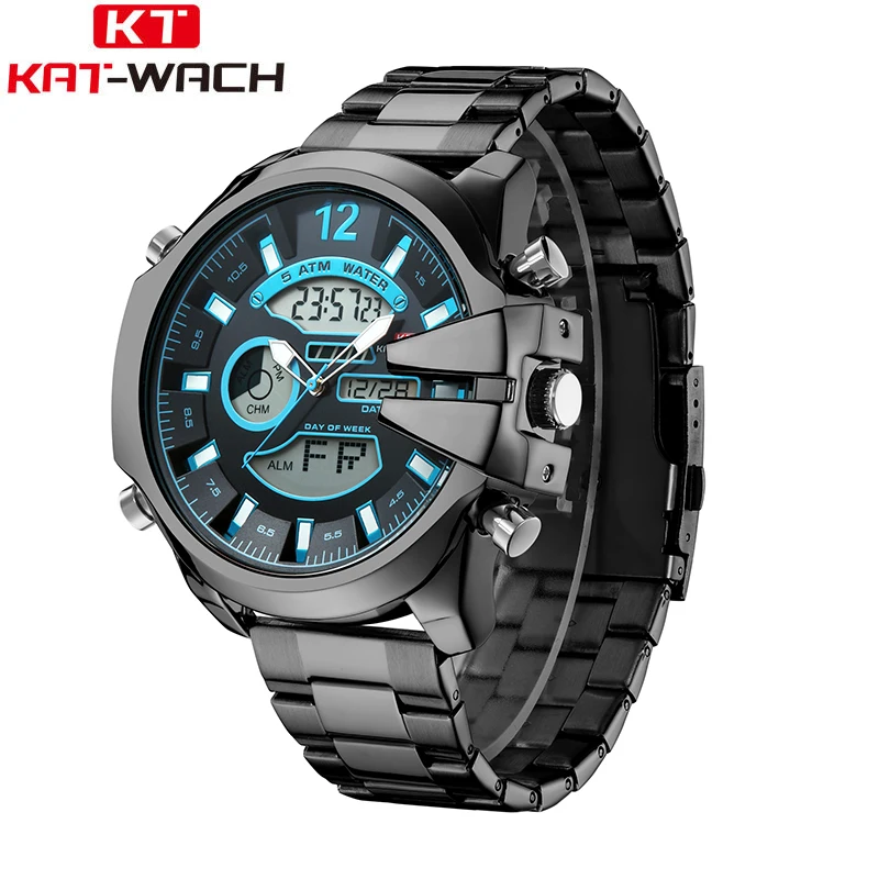 

KAT-WATCH Mens Watches Digital Calendar Electronic Watch For Men Military Steel Strap Waterproof Wristwatch Clock