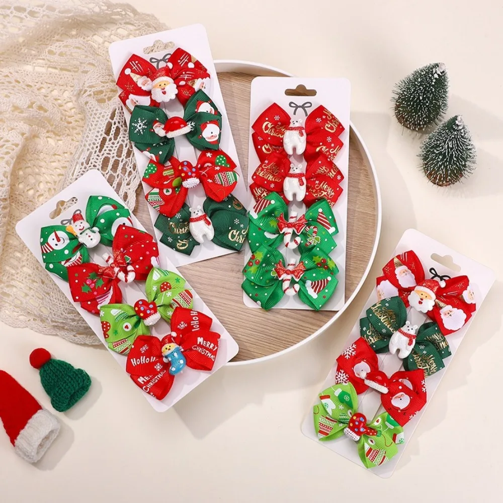 

RIBBON BOWS 4Pcs/Set Christmas Party Kids Hair Accessories Hair Clip Gift Set Drip Oil Reindeer Santa Claus Hair Clip Headdress