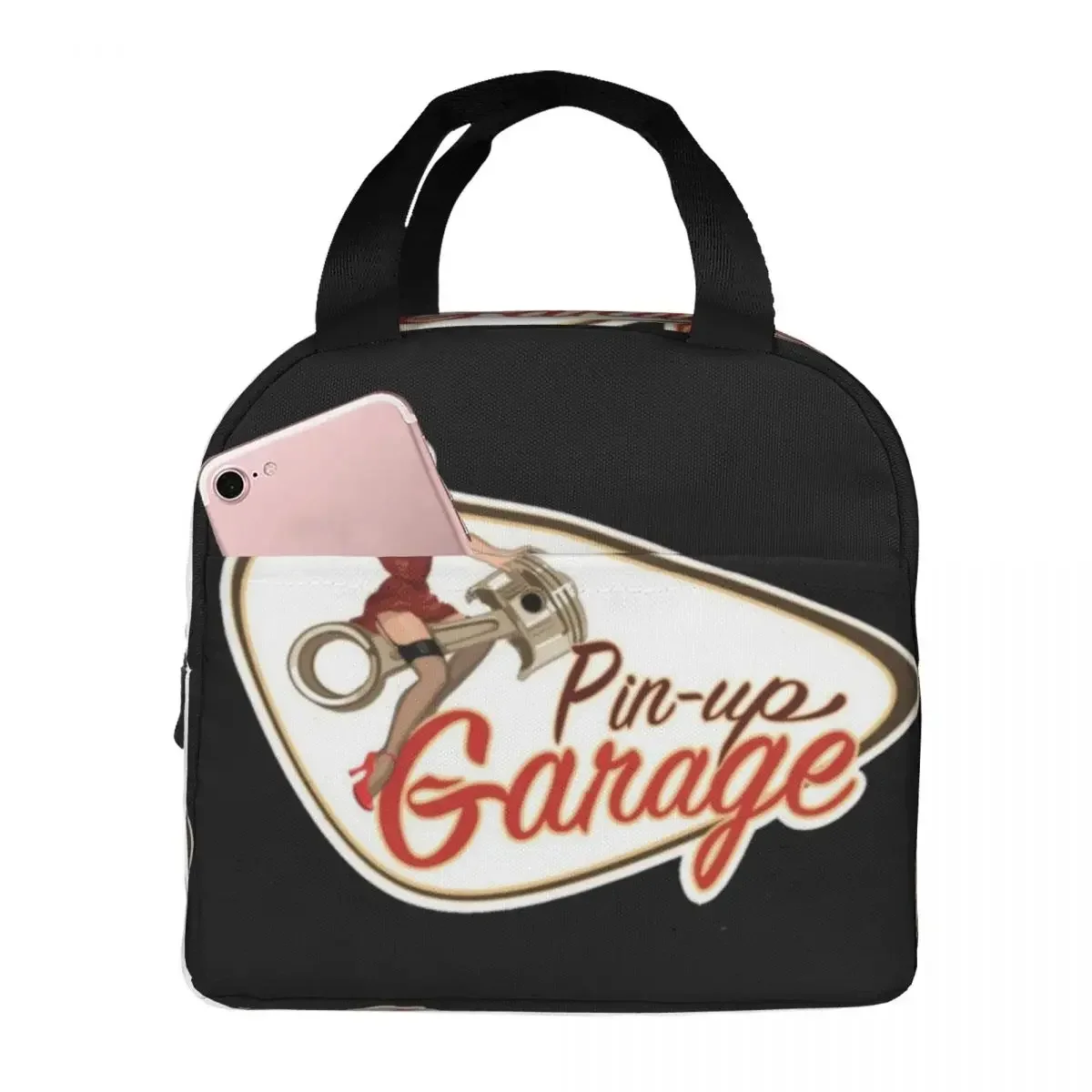 Pin Up Garage Retro Rockabilly Design bolsas de almuerzo aisladas, bolsas de Picnic portátiles, bolso térmico para el almuerzo para mujer, trabajo, niños, escuela