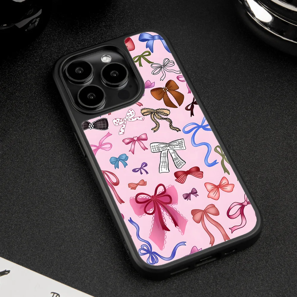 Ins Korean Colorful Pink Striped Bow Case for IPHONE 16 Pro Max 15 14 13 12 11 PRO 16 Plus Acrylic Phone Cases