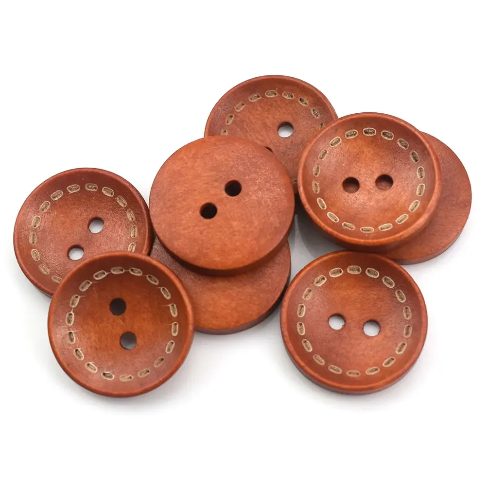 50PCS 2 Holes Wooden Button Environmental Protection Hand Threading Wood Buttons Buckle DIY Sewing Apparel Accessories 20MM