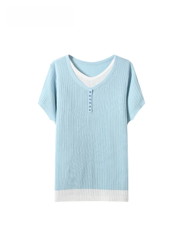

Cara CLUB plus Size Women's Short Sleeve Top Summer New Style Shoulder Length Fabric Blend round Neckline Loose Fit T-shirt