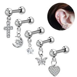 1PCS Moon Ear Cartilage Stud Earring Barbell Cz Star Tragus Piercing Stud Earring Helix Jewelry Daith Earring Rook Conch Stud