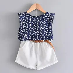 Girls Clothing Sets Brand New Summer New Kids Flower Print Vest Top with Casual Short Pant 2PCS Girl Suit Clothing 3-7 Y