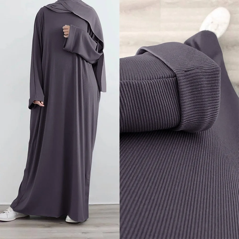 Corduroy Abaya Winter Thick Warm Ramadan Islamic Clothing High Quality Muslim Women\'s Long Sleeve Dress MU-657