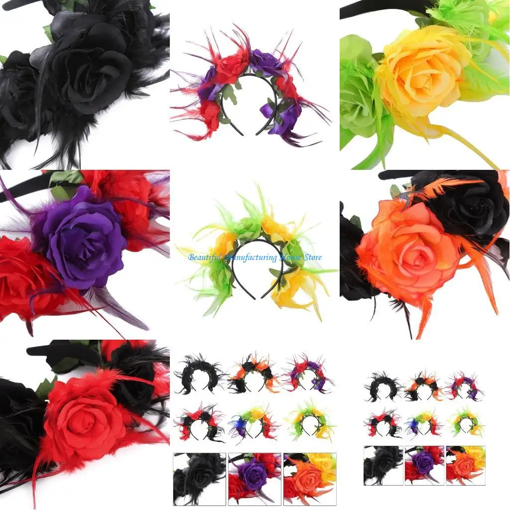 

E56A Delicate Simulated Flower Hairband Thin Side Hairband Simulated Flower Headband for Girls Halloween Hairband