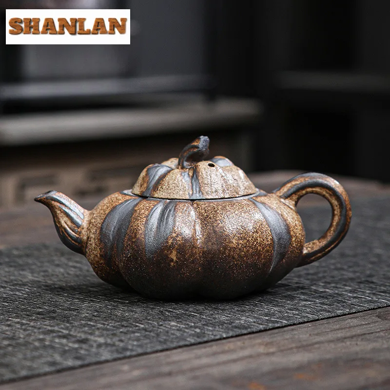 

Antique Old Rock Mud Pumpkin Pot Handmade Coarse Pottery Ball Hole Filter Pot Tea Making Kettle Gongfu Tea Ceremony Crafts Gift