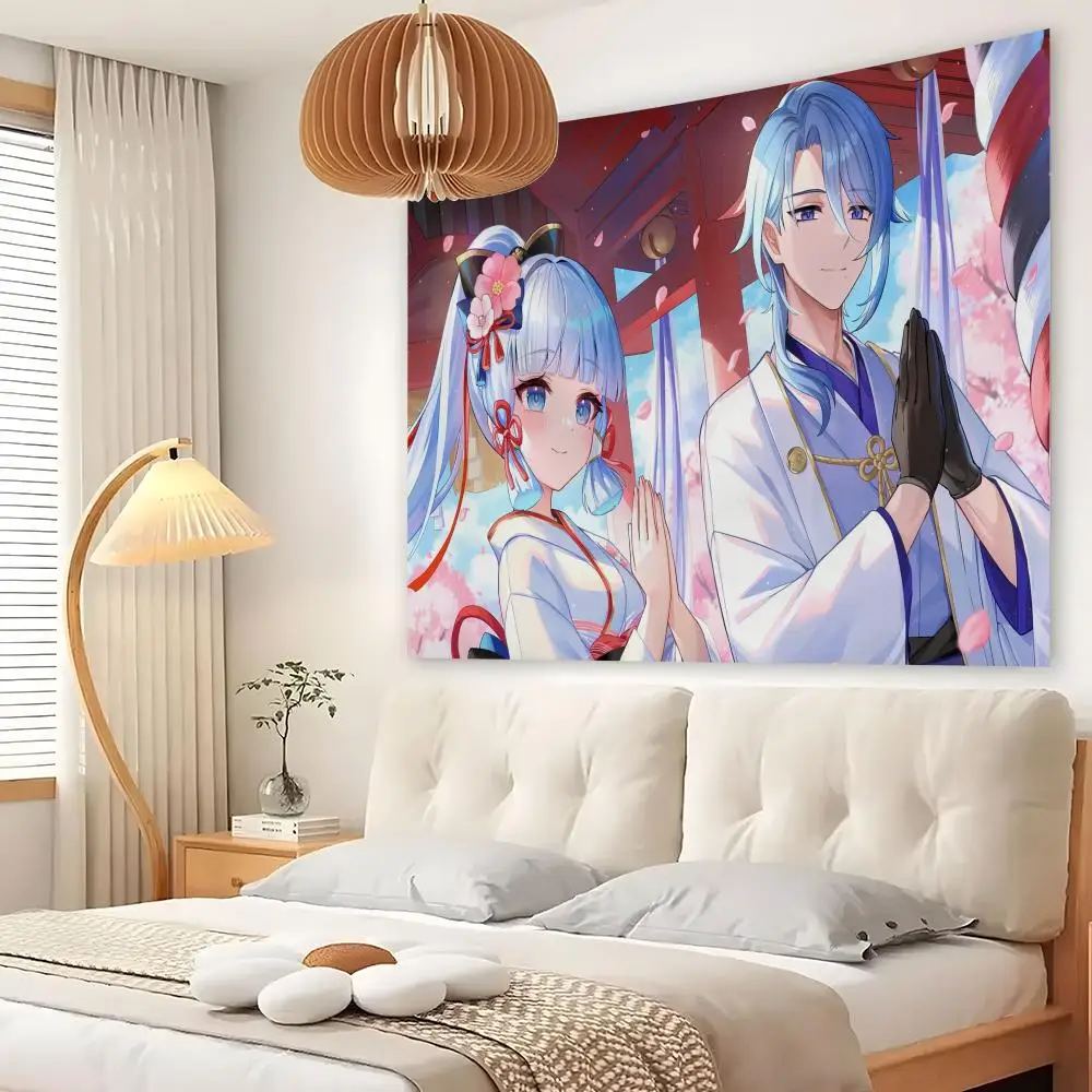 Genshin Impact Kamisato Ayaka Tapestry Custom Living Bedroom Party Dormitory Interior Wall Bohemian Decoration Attached Clip