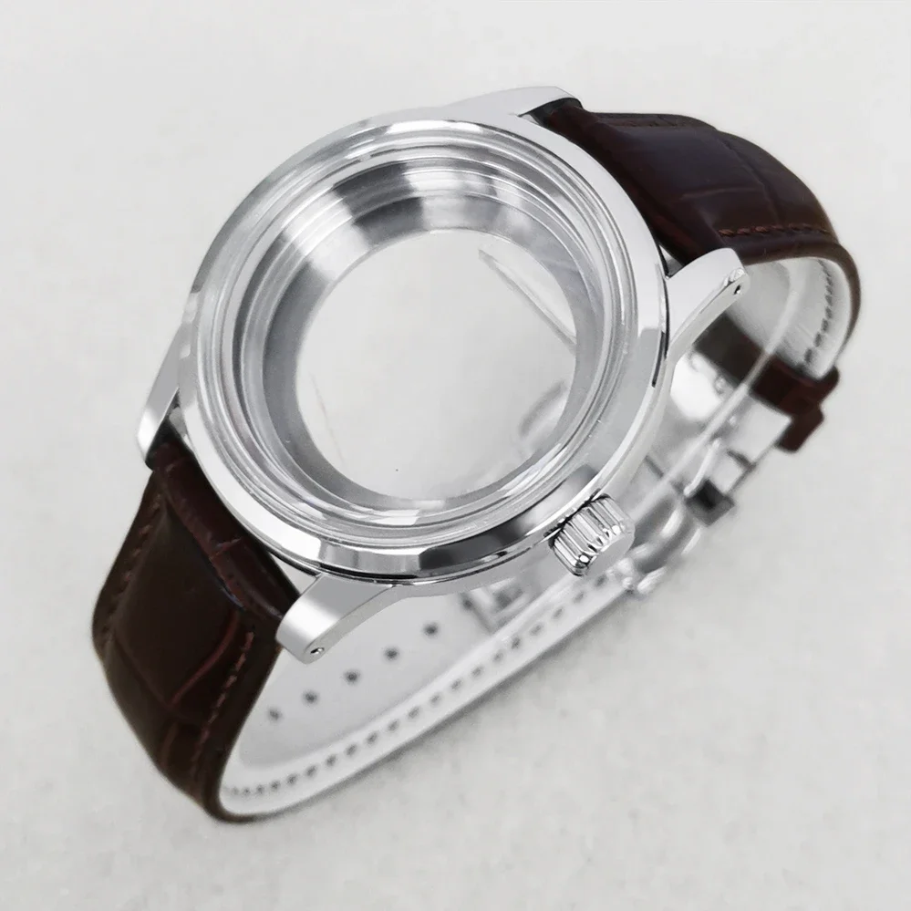 

39MM Transparent Watch Case Butterfly Double Buckle Leather Strap Modification Watch Accessories for NH35/NH36/4R/7S Movement